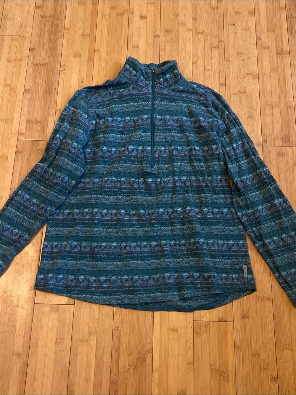 Woolrich Teal Patterned Quarter-Zip Pullover